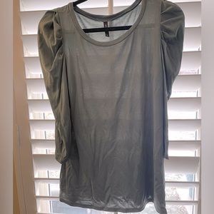 Savvi, Puffy Sleeve Top, Size Large, Dusty Olive, 3/4 sleeve